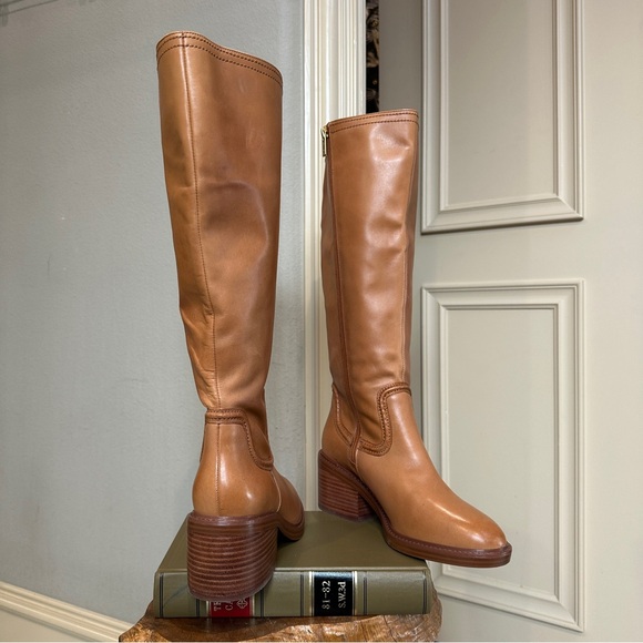 Vince Camuto Vuliann2 Wide Calf Leather Knee High Boots Tan Brown 9 WC - Picture 6 of 15